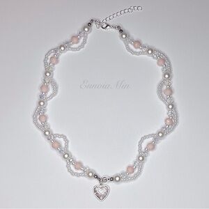 Intertwined Heart Necklace | Silver plated | Pearlescent | Handmade